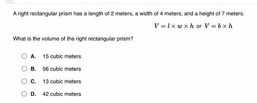 a right rectangular prism has a length of 2 meters, a width of 4 meters…