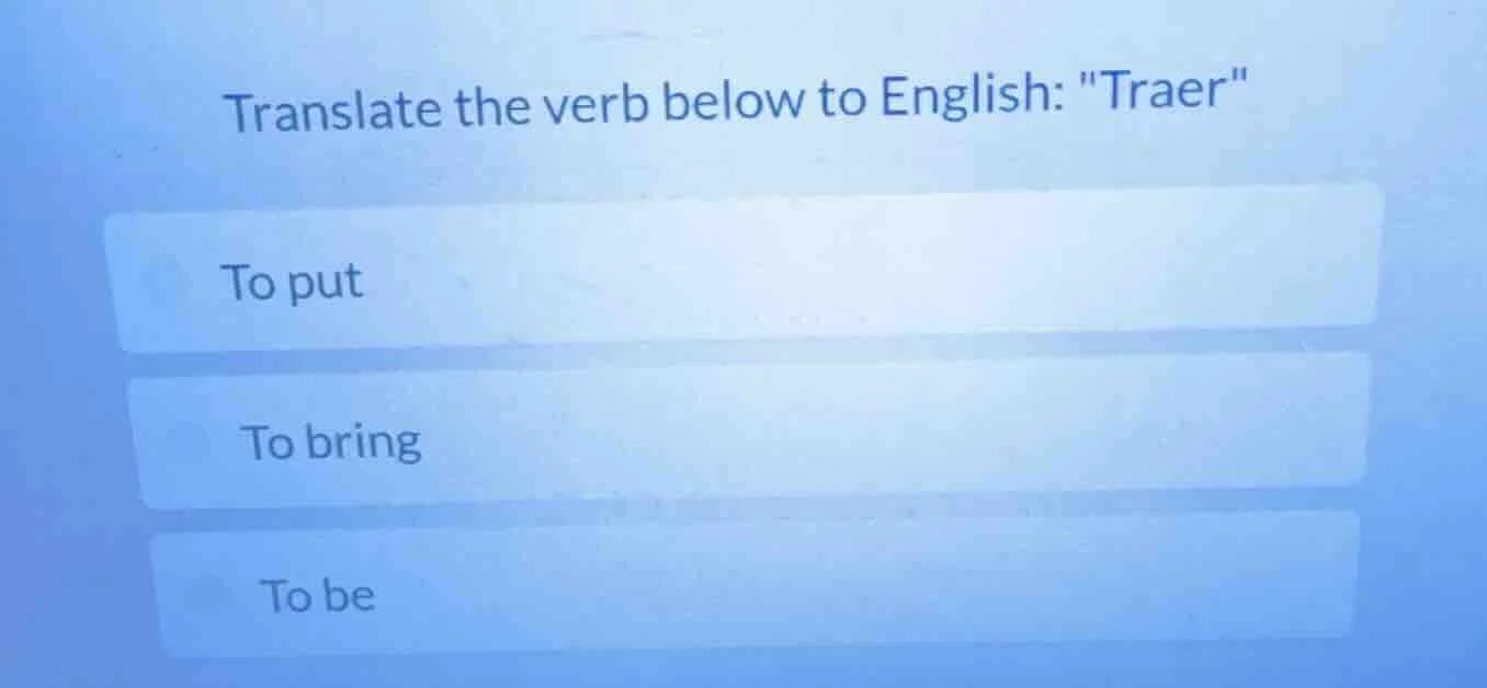 translate the verb below to english: \traer\ to put to bring to be