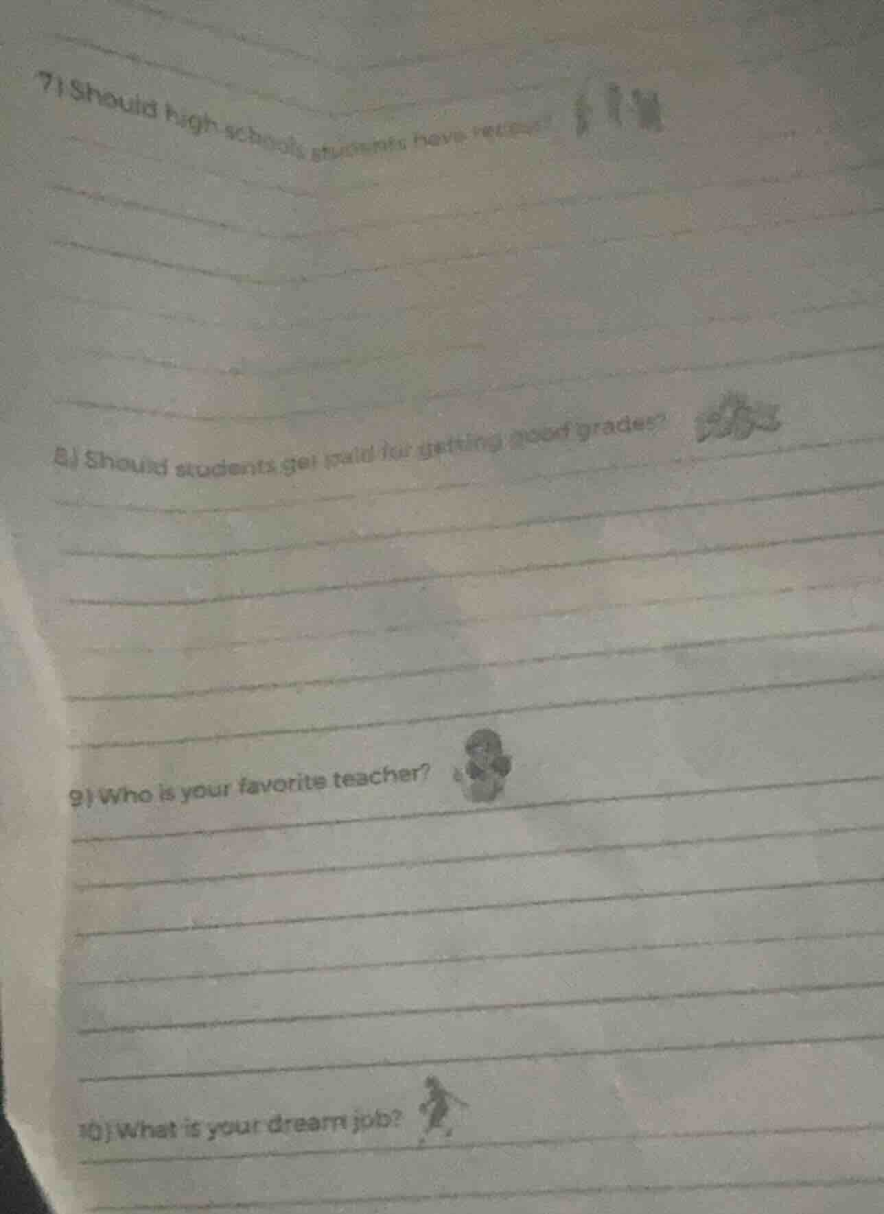 7) should high school students have recess?8) should students get paid …