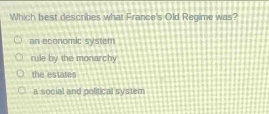 which best describes what frances old regime was?an economic systemrule…