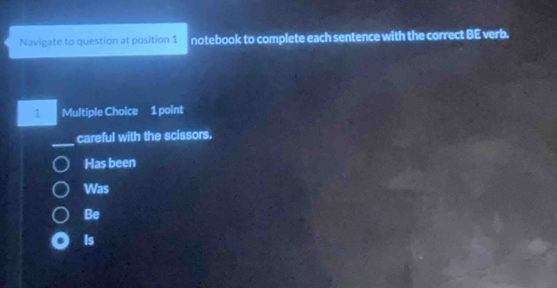 navigate to question at position 1 notebook to complete each sentence w…