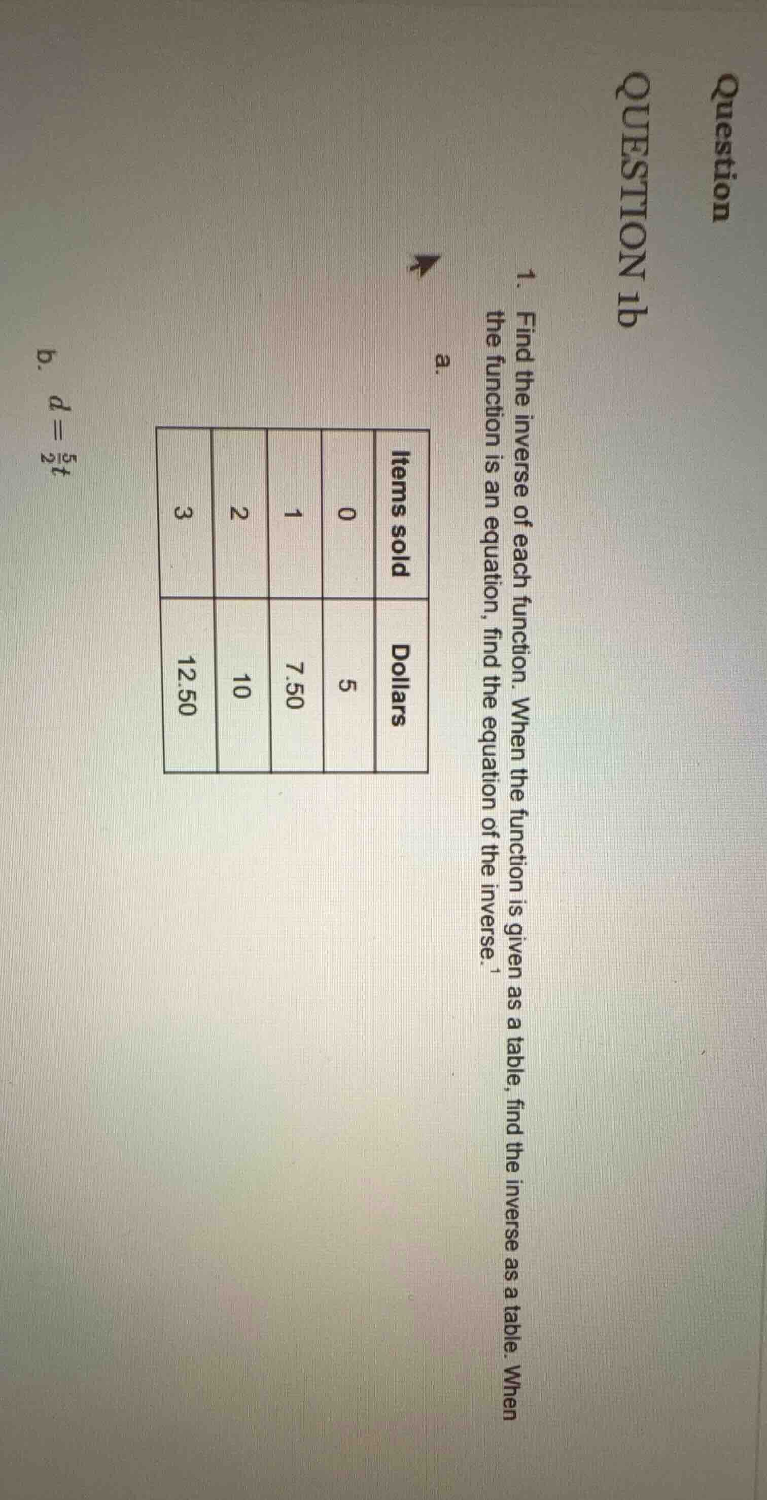 question question 1b 1. find the inverse of each function. when the fun…