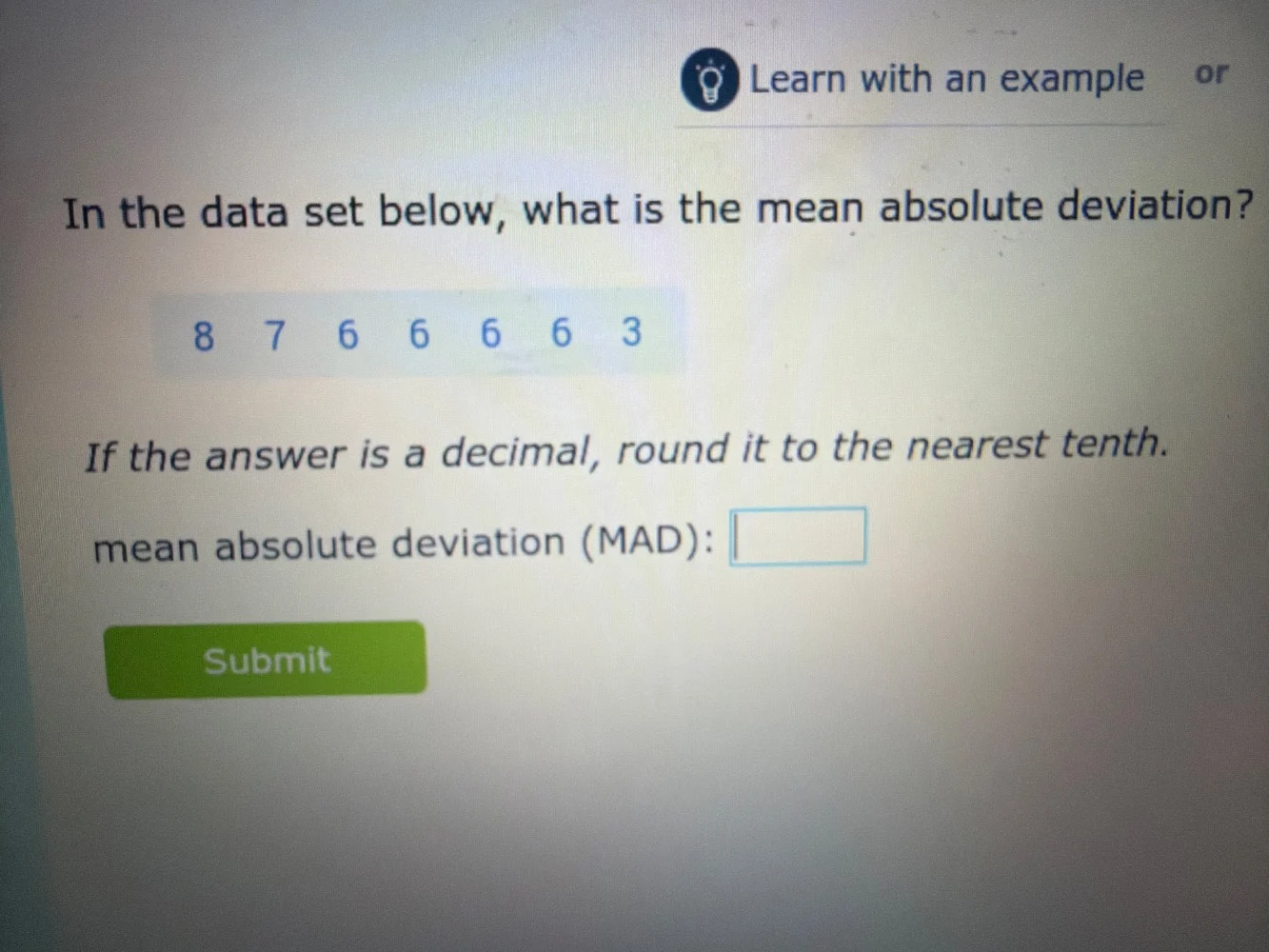 learn with an example or in the data set below, what is the mean absolu…