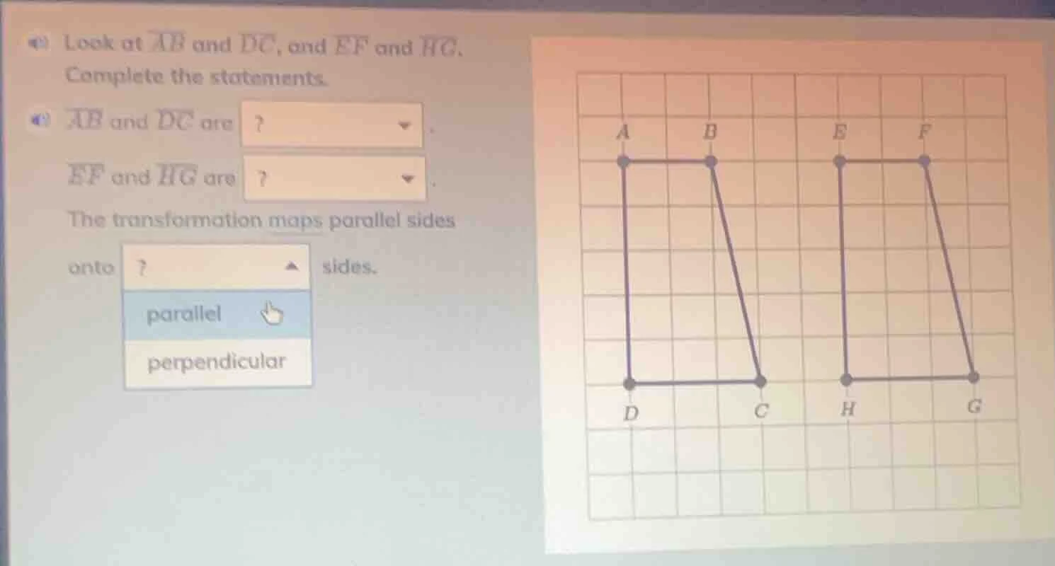 look at $overline{ab}$ and $overline{dc}$, and $overline{ef}$ and $over…