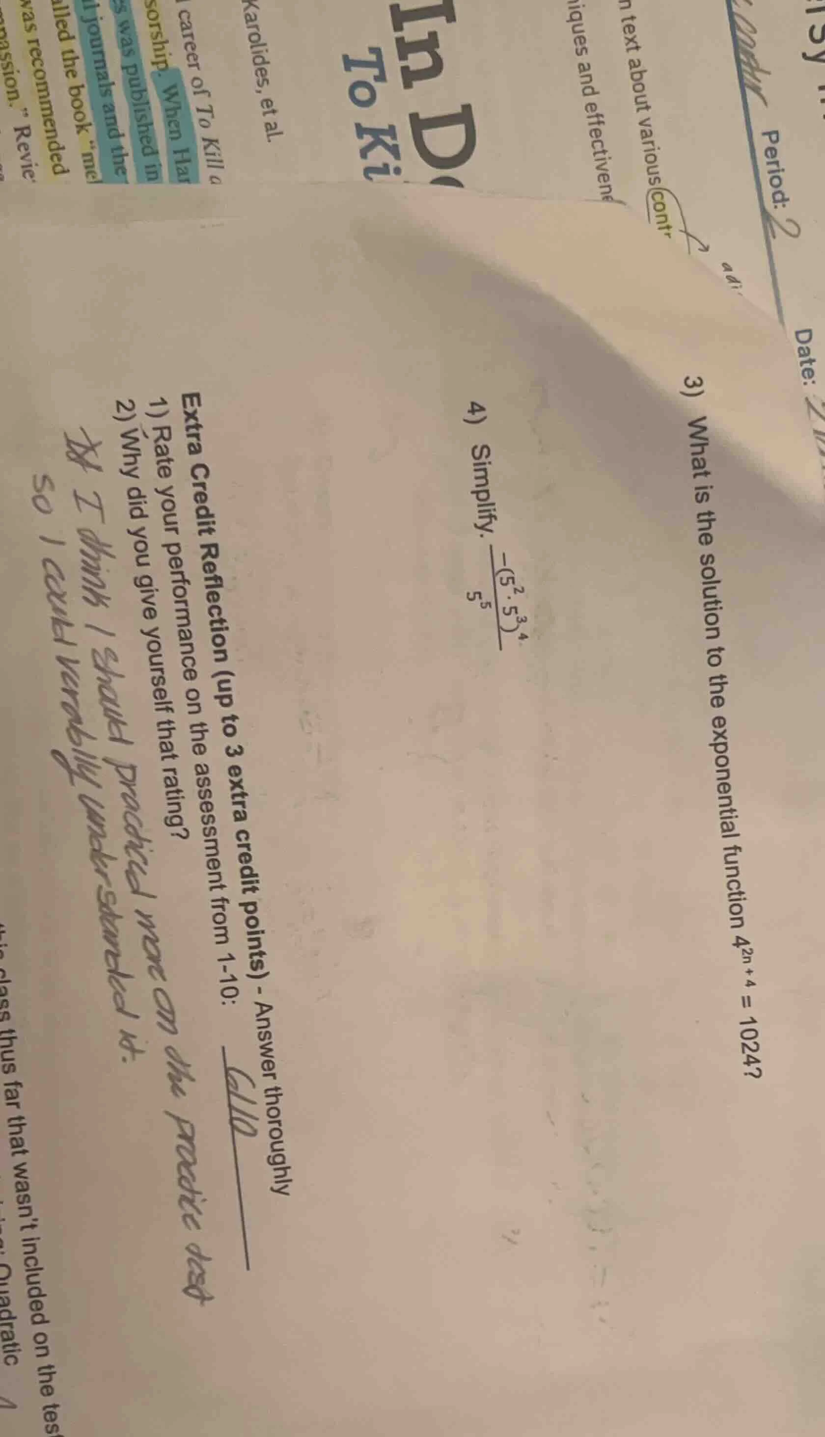3) what is the solution to the exponential function $4^{2n + 4}=1024$? …