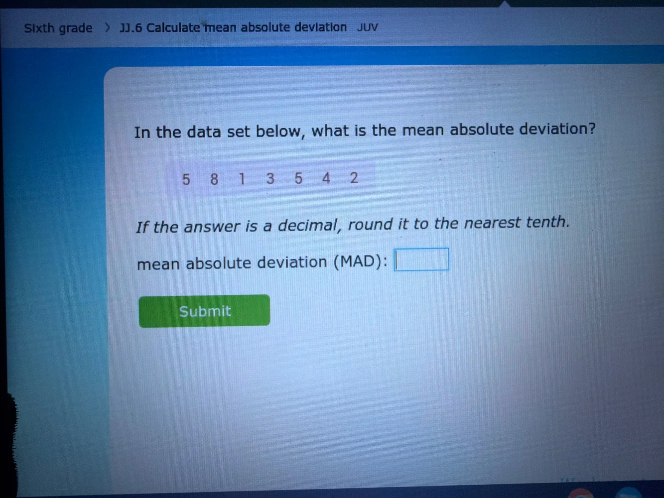 sixth grade > jj.6 calculate mean absolute deviation juv in the data se…