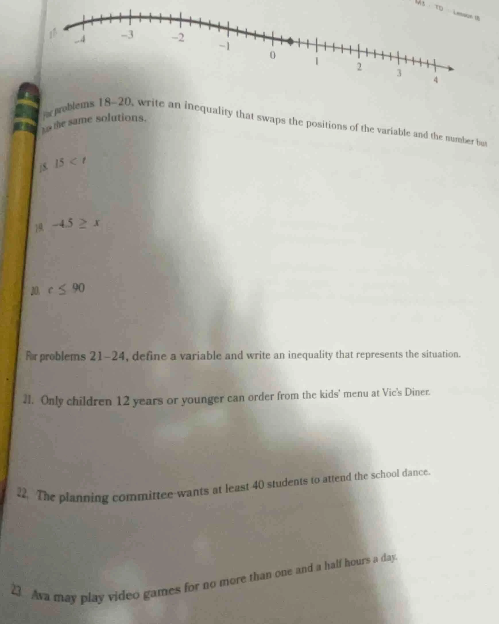 17.for problems 18-20, write an inequality that swaps the positions of …