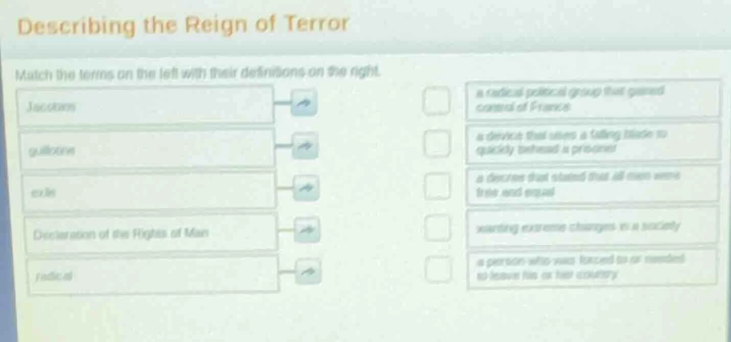 describing the reign of terror match the terms on the left with their d…