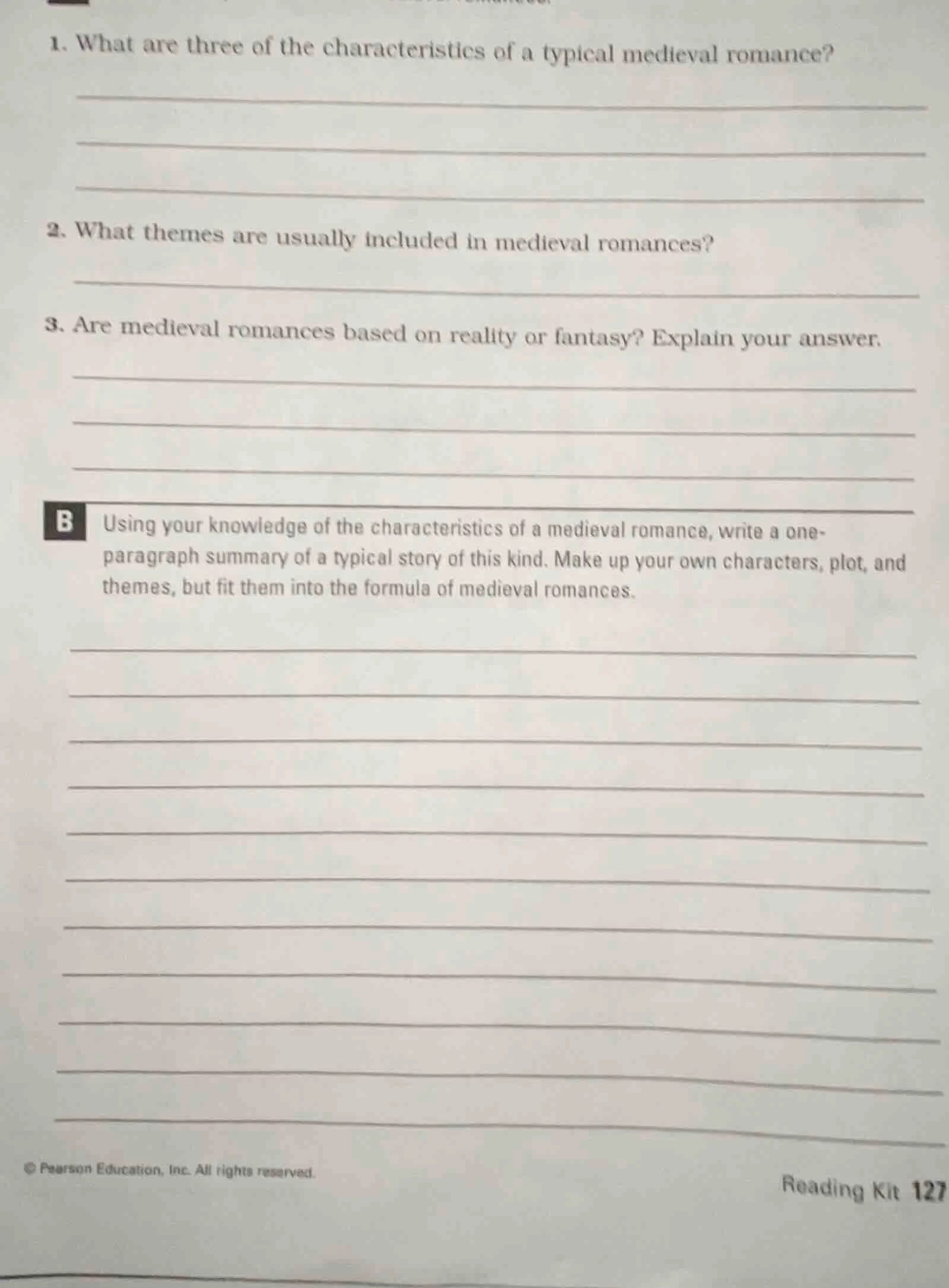 1. what are three of the characteristics of a typical medieval romance?…