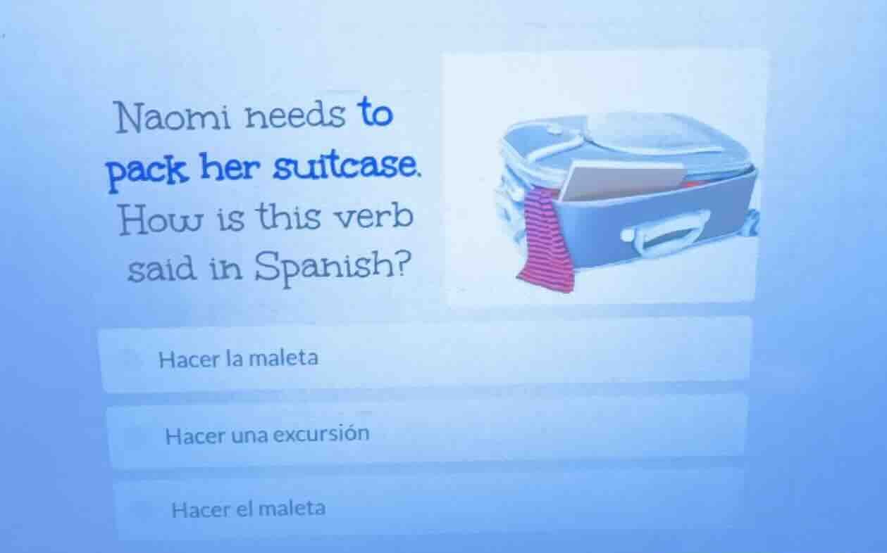 naomi needs to pack her suitcase. how is this verb said in spanish? hac…
