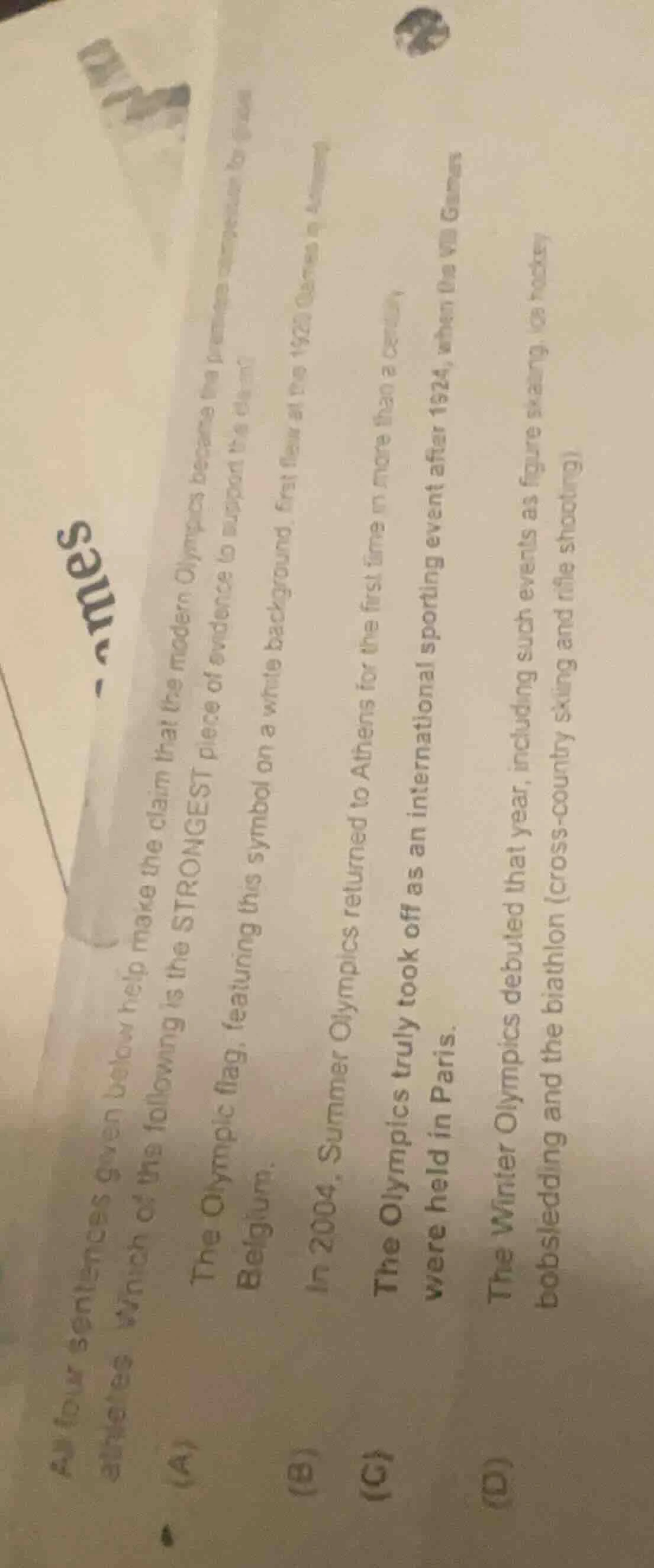 all four sentences given below help make the claim that the modern olym…