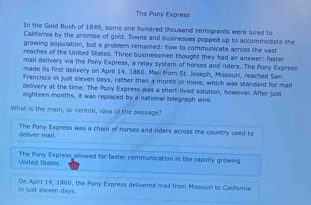 the pony express in the gold rush of 1849, some one hundred thousand im…