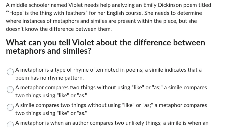 a middle schooler named violet needs help analyzing an emily dickinson …