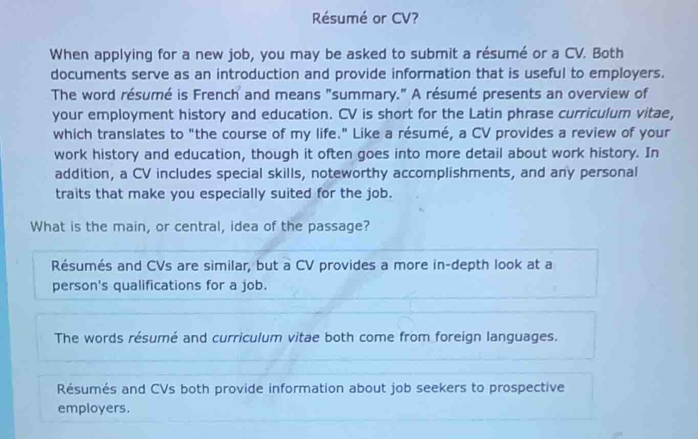 résumé or cv? when applying for a new job, you may be asked to submit a…