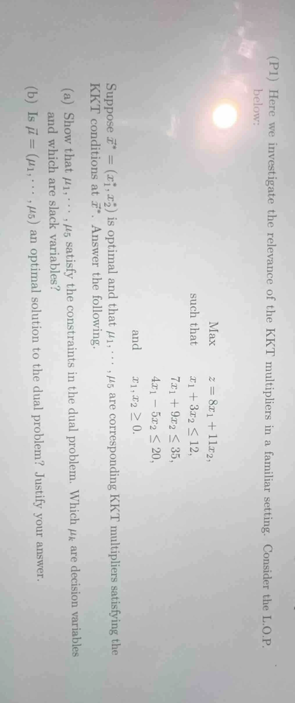 (p1) here we investigate the relevance of the kkt multipliers in a fami…