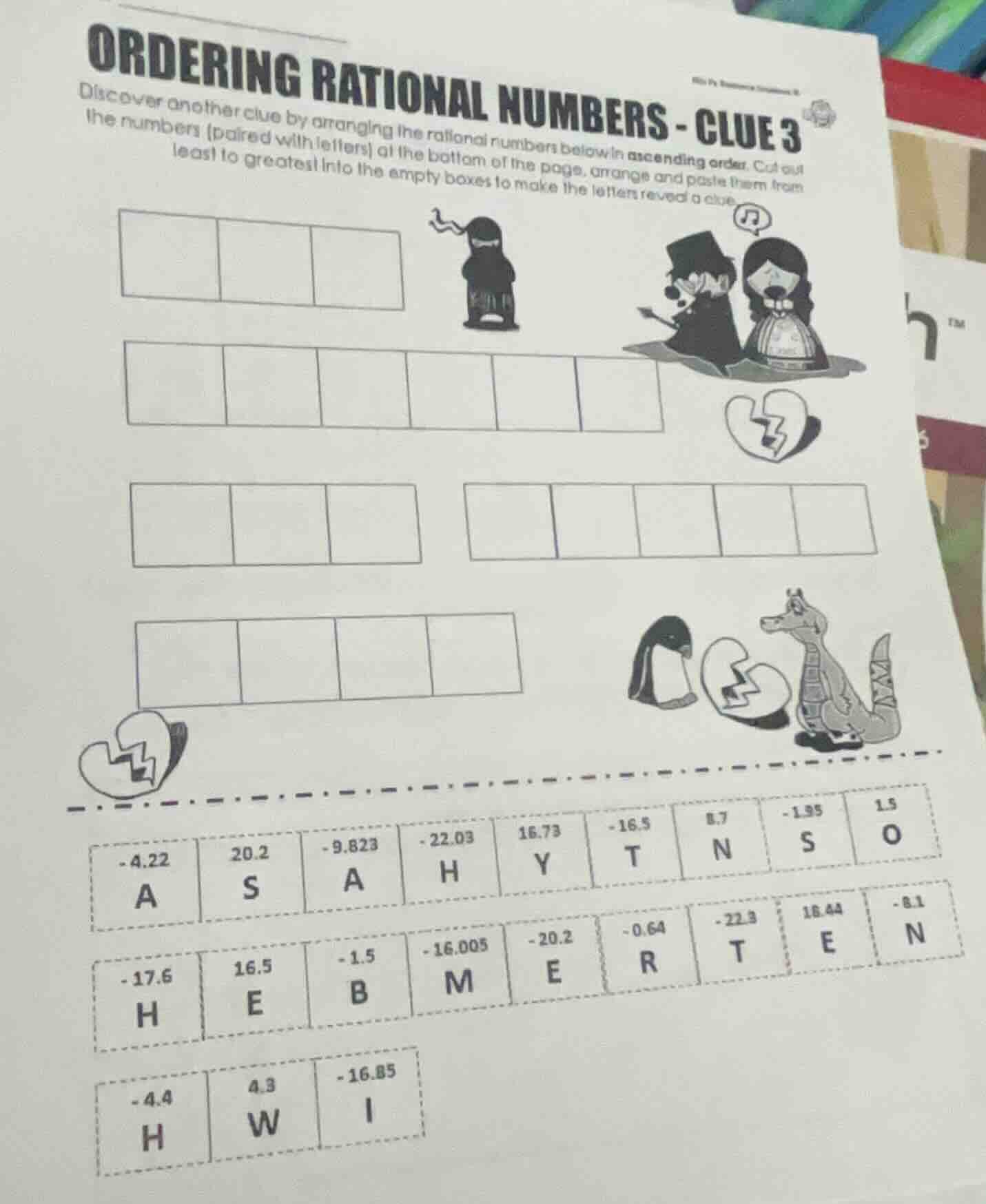 ordering rational numbers - clue 3 discover another clue by arranging t…