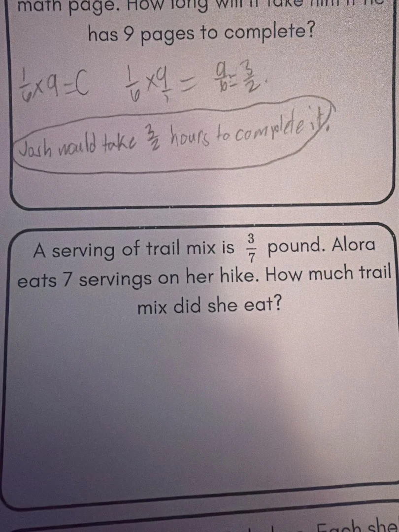 math page. how long will it take him if he has 9 pages to complete?$\fr…