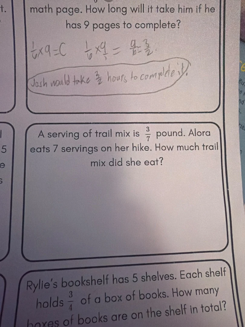 math page. how long will it take him if he has 9 pages to complete?$\fr…