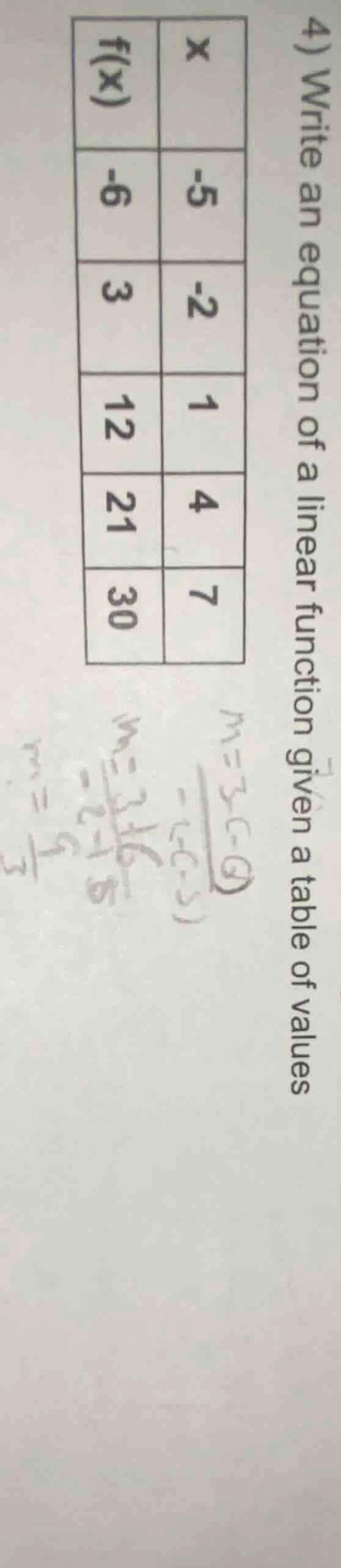 4) write an equation of a linear function given a table of values | x |…