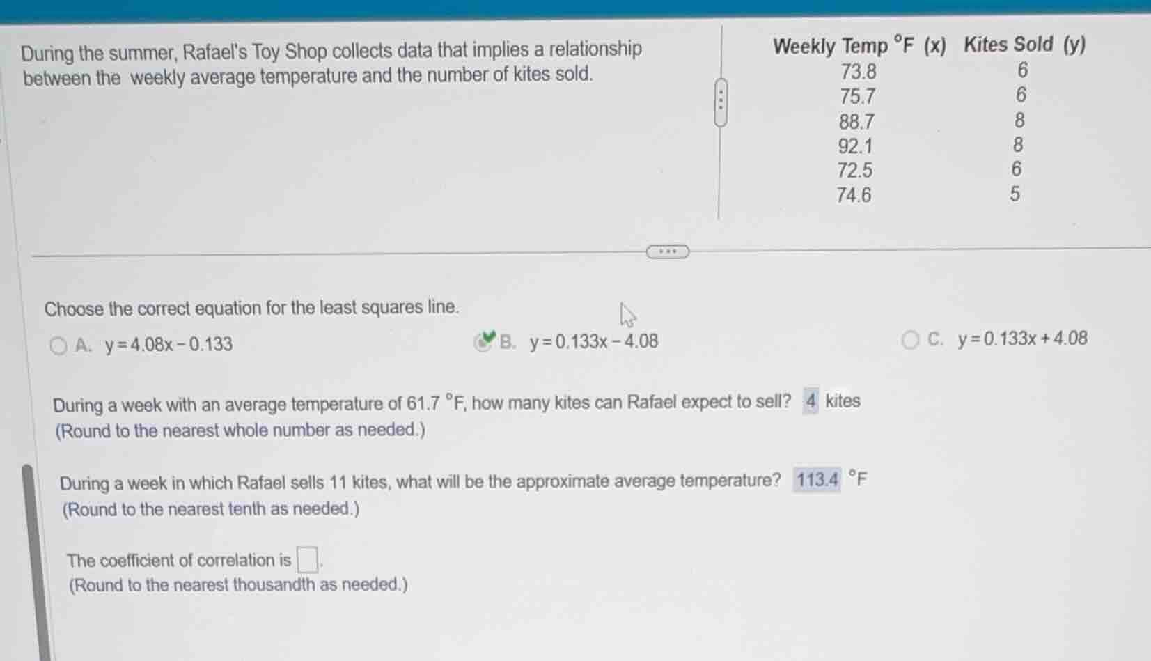 during the summer, rafaels toy shop collects data that implies a relati…