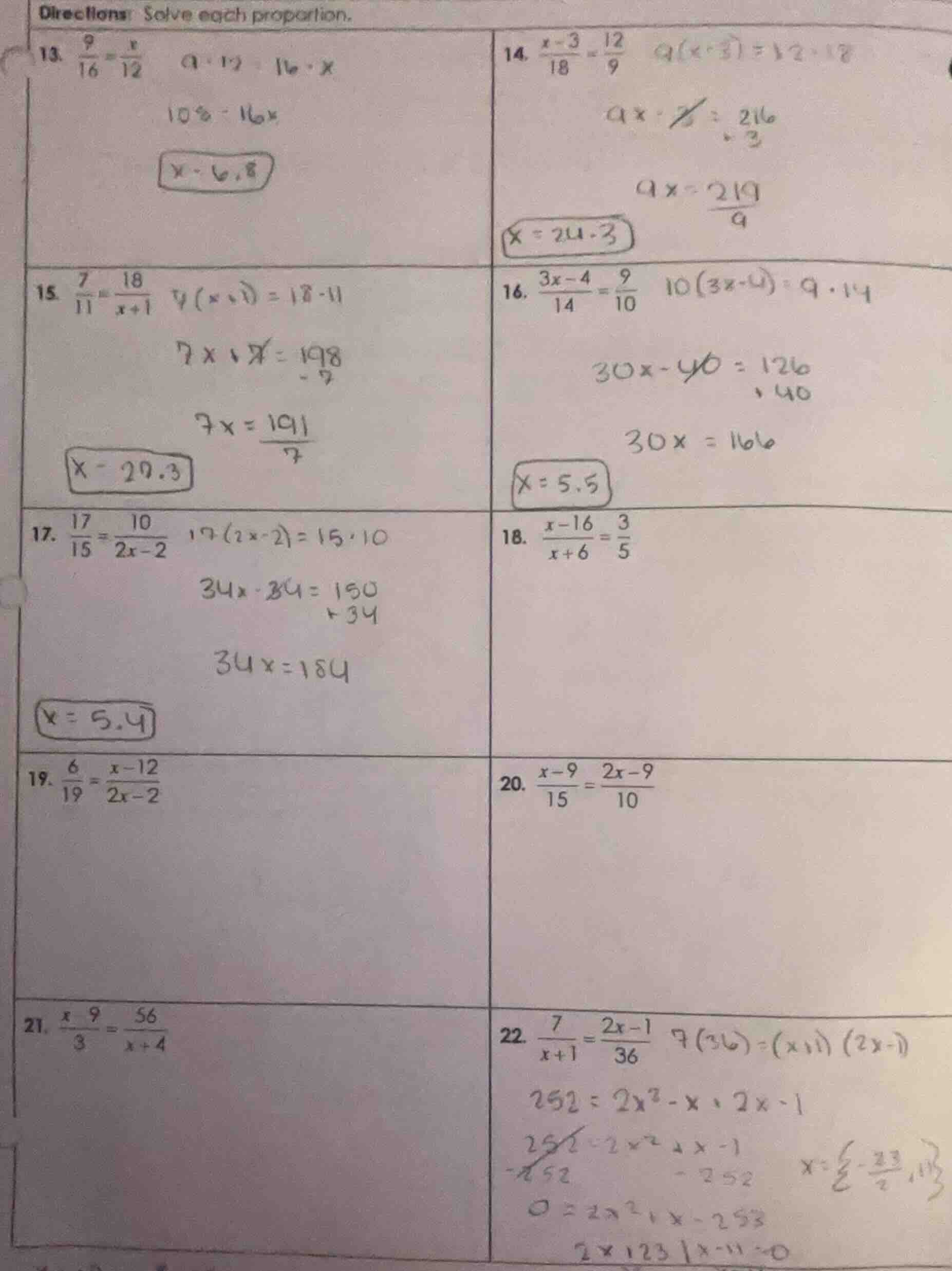 directions: solve each proportion. 13. $\frac{9}{16}=\frac{x}{12}$ 14. …