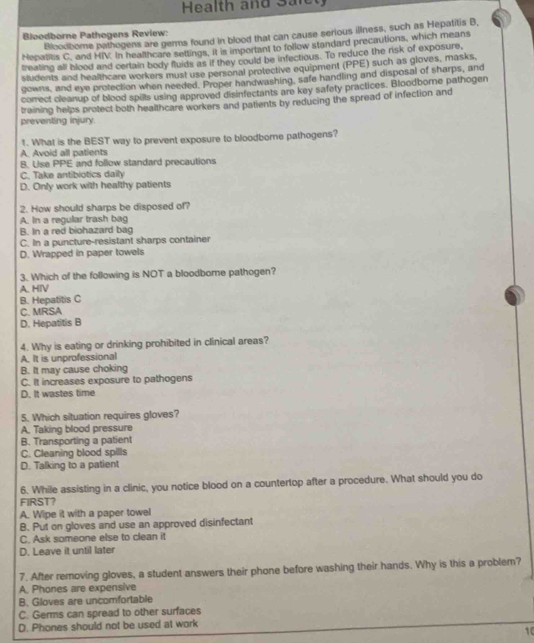 health and safetybloodborne pathogens review:bloodborne pathogens are g…