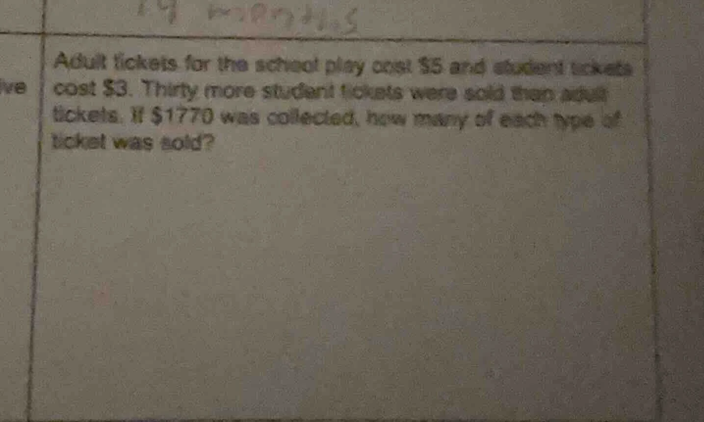 adult tickets for the school play cost $5 and student tickets cost $3. …