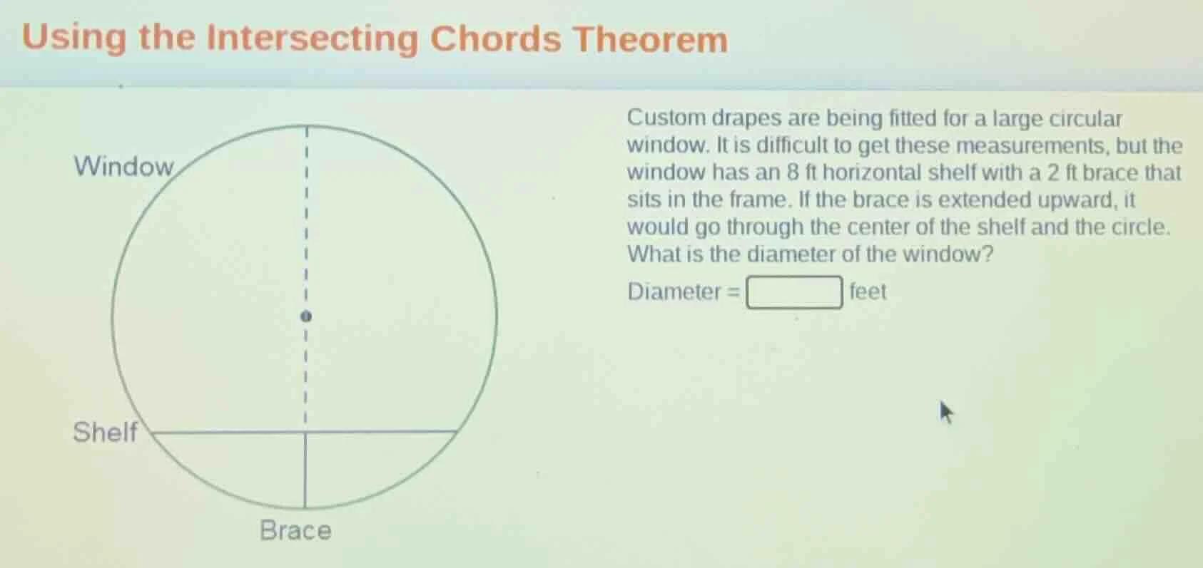 using the intersecting chords theorem custom drapes are being fitted fo…