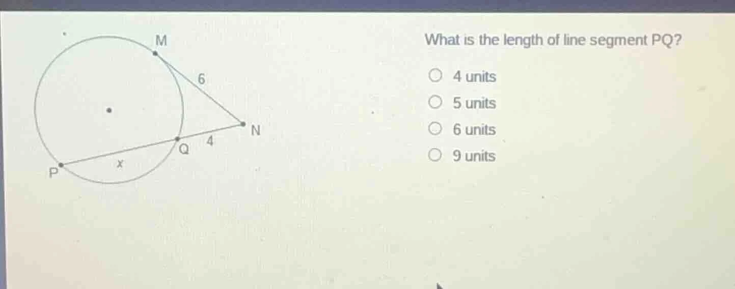 what is the length of line segment pq? ○ 4 units ○ 5 units ○ 6 units ○ …