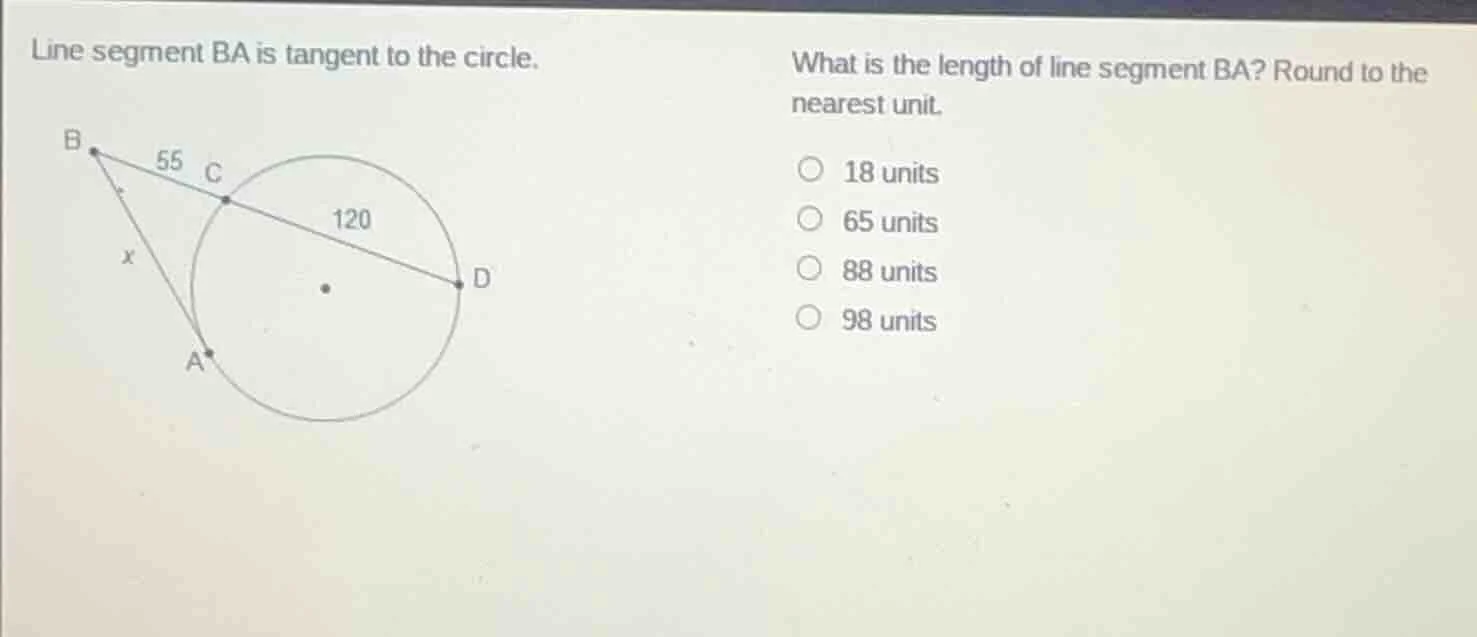 line segment ba is tangent to the circle. what is the length of line se…