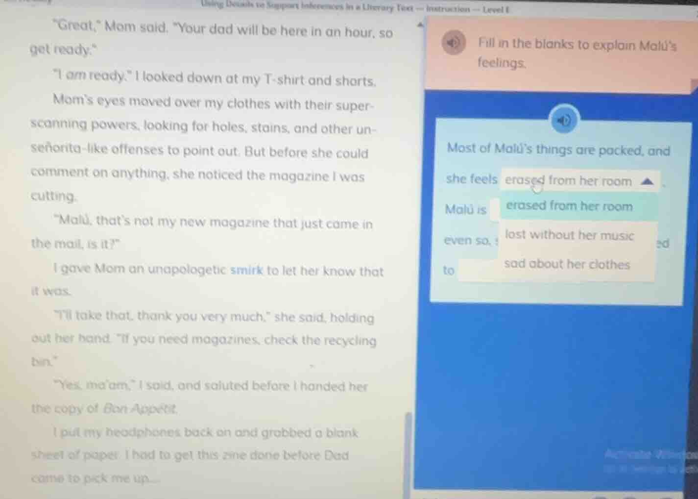 using details to support inferences in a literary text -- instruction -…