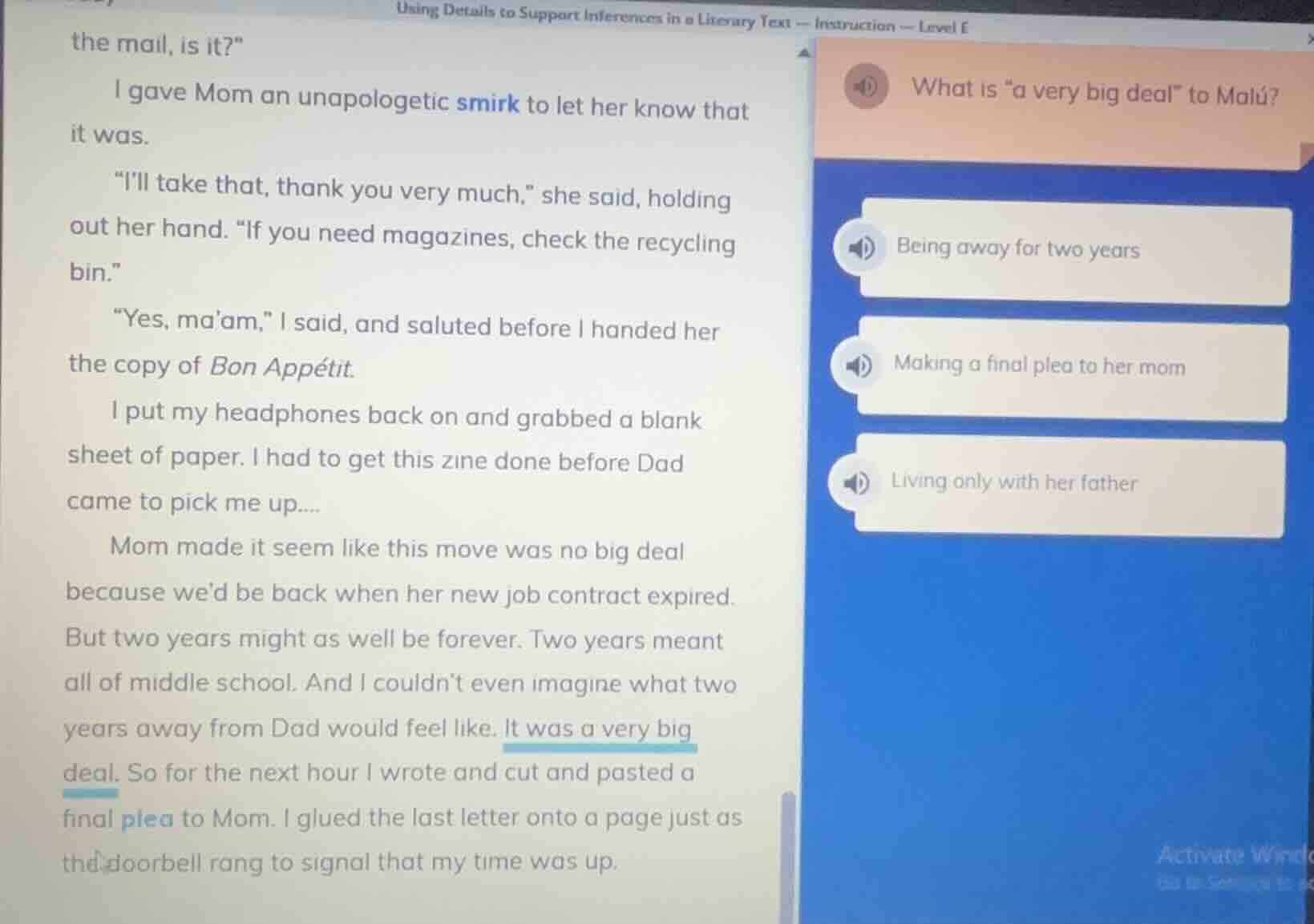 using details to support inferences in a literary text - instruction - …