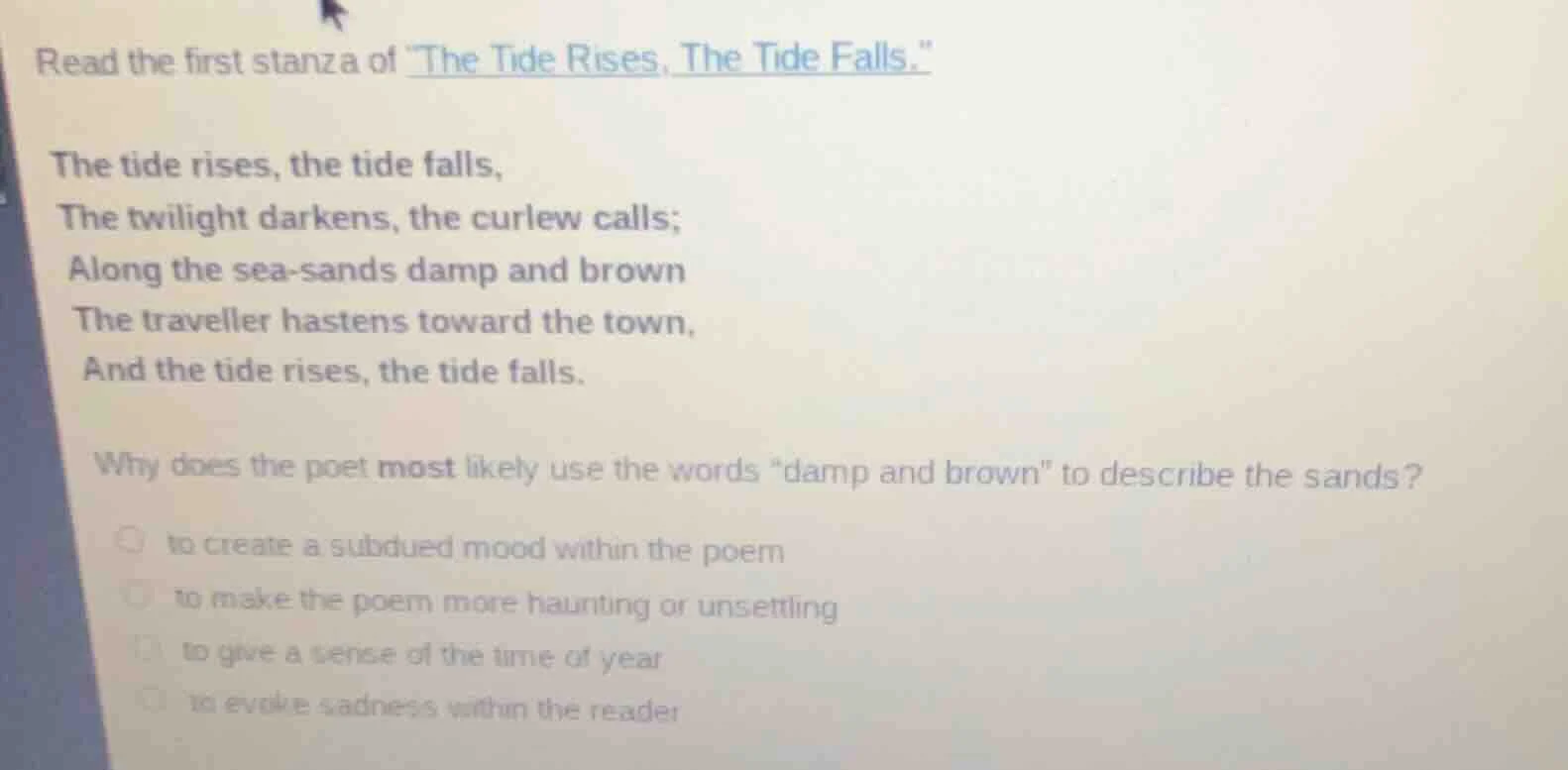 read the first stanza of \the tide rises, the tide falls.\ the tide ris…