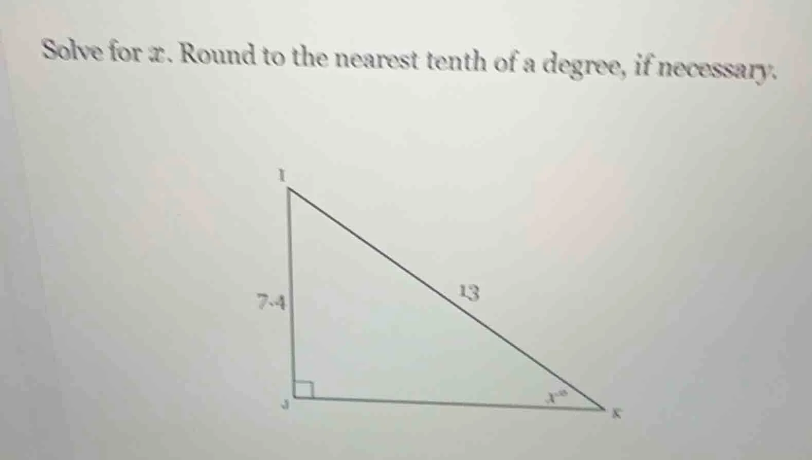 solve for $x$. round to the nearest tenth of a degree, if necessary: