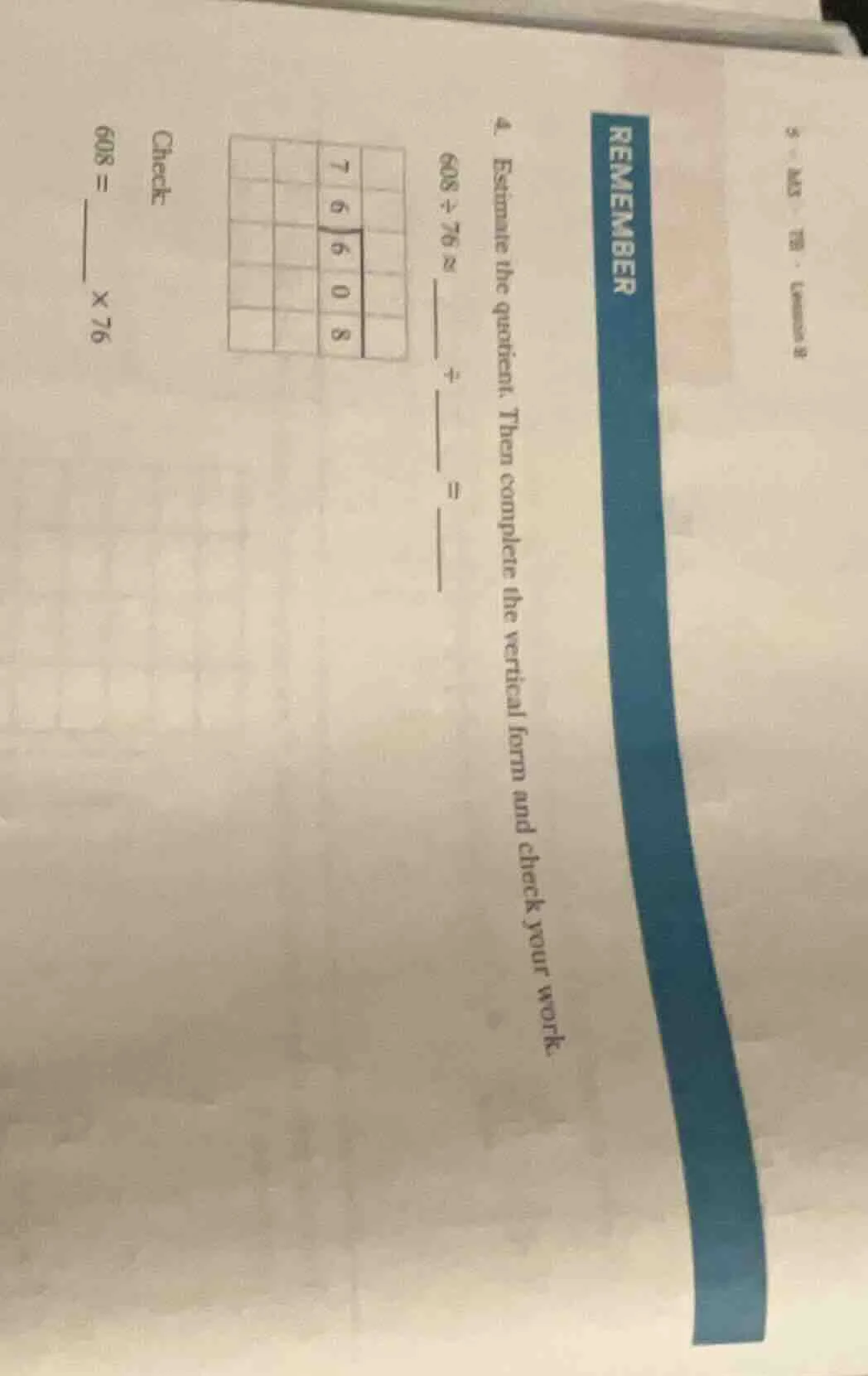 5 - m3 - tb - lesson 8 remember 4. estimate the quotient. then complete…