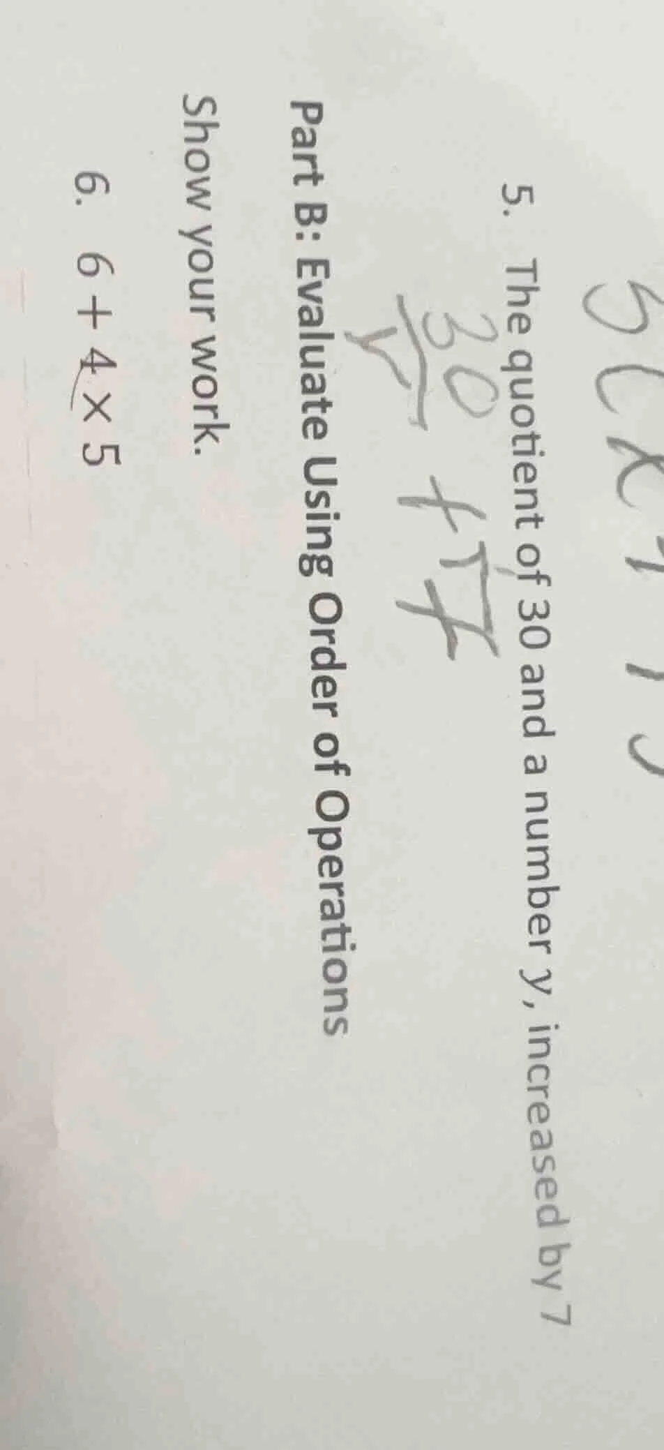 part b: evaluate using order of operations show your work. 5. the quoti…