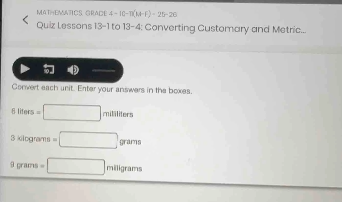 mathematics, grade 4 - 10-11(m-f) - 25-26 quiz lessons 13-1 to 13-4: co…