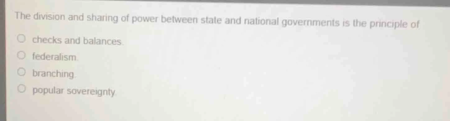 the division and sharing of power between state and national government…