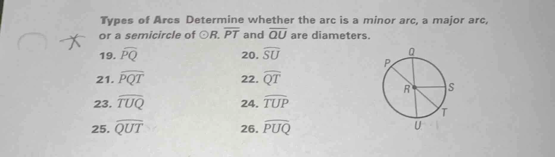 types of arcs determine whether the arc is a minor arc, a major arc, or…