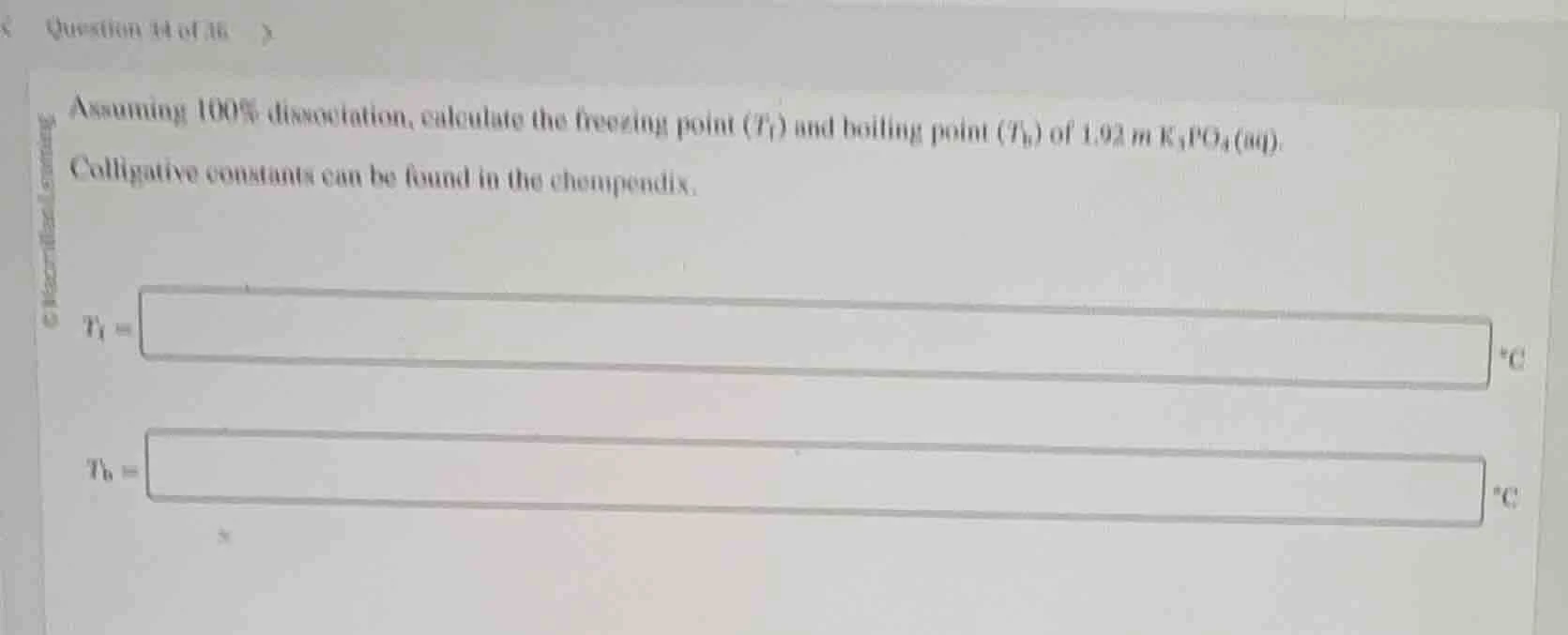 question 34 of 36 assuming 100% dissociation, calculate the freezing po…
