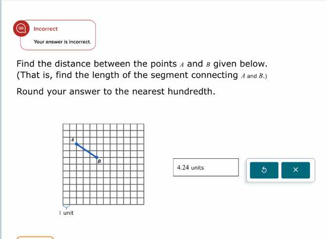 incorrect your answer is incorrect. find the distance between the point…