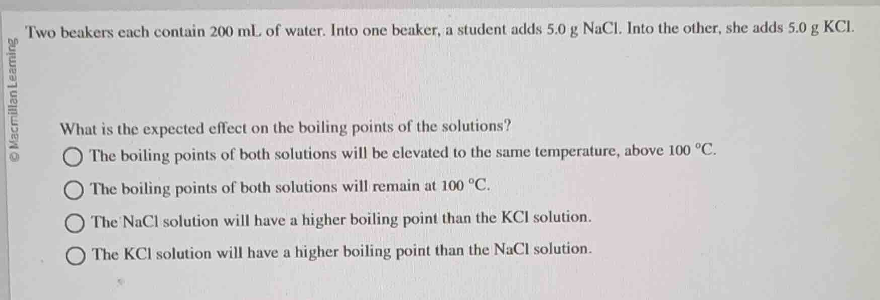 two beakers each contain 200 ml of water. into one beaker, a student ad…