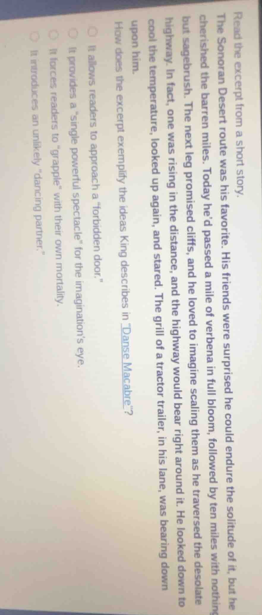 read the excerpt from a short story. the sonoran desert route was his f…