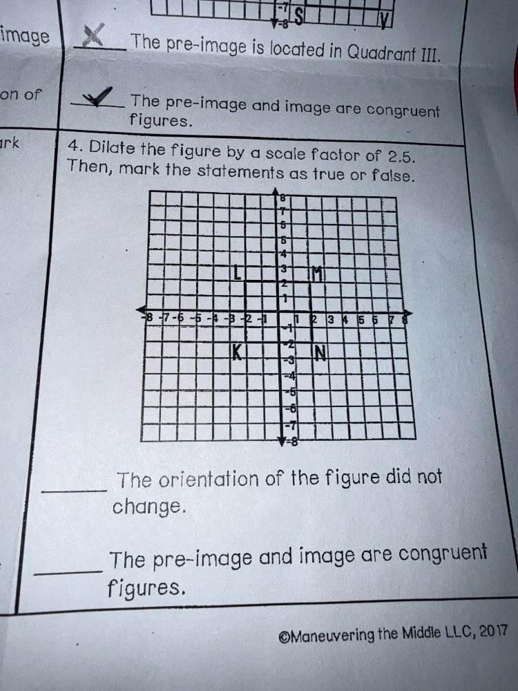 x the pre-image is located in quadrant iii. ✓ the pre-image and image a…
