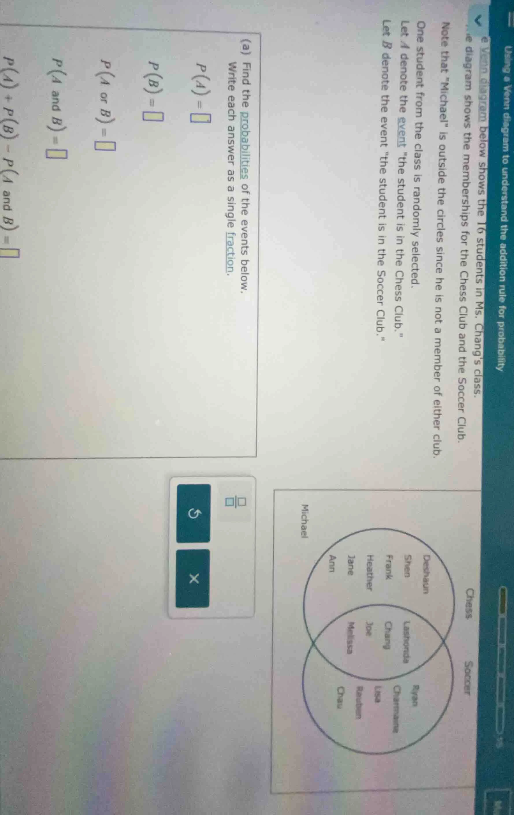 using a venn diagram to understand the addition rule for probability e …