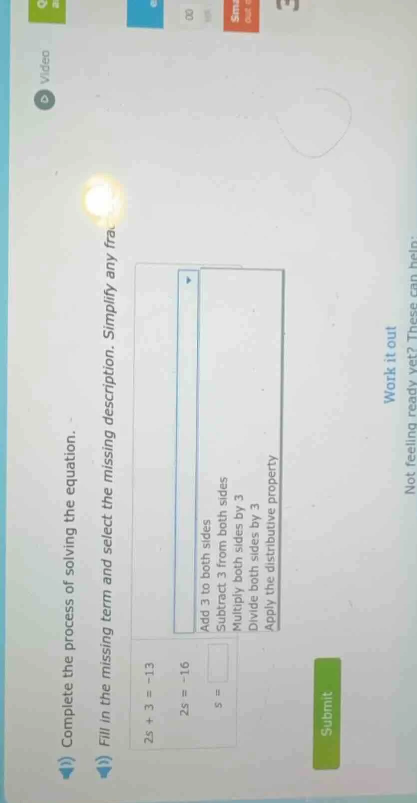 complete the process of solving the equation. fill in the missing term …