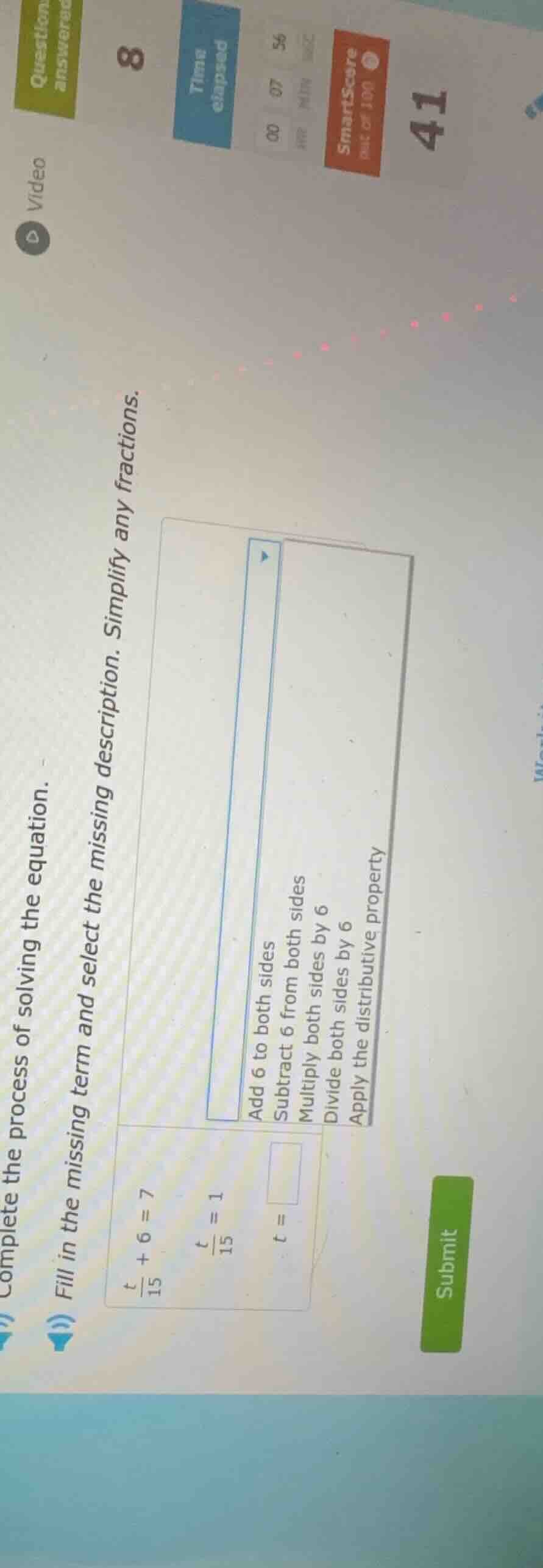 complete the process of solving the equation.fill in the missing term a…