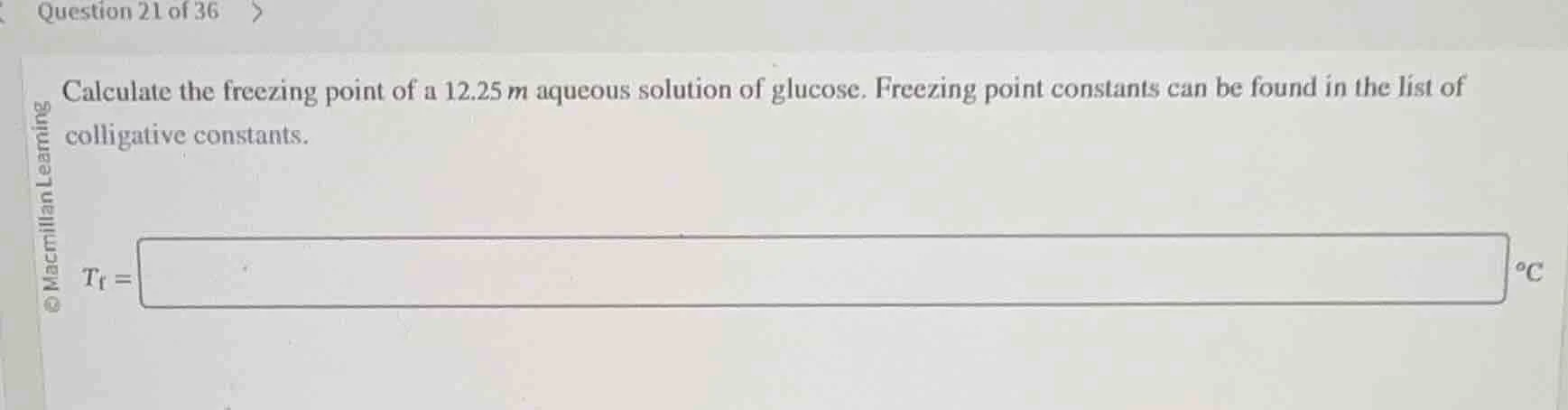 question 21 of 36 calculate the freezing point of a 12.25$m$ aqueous so…