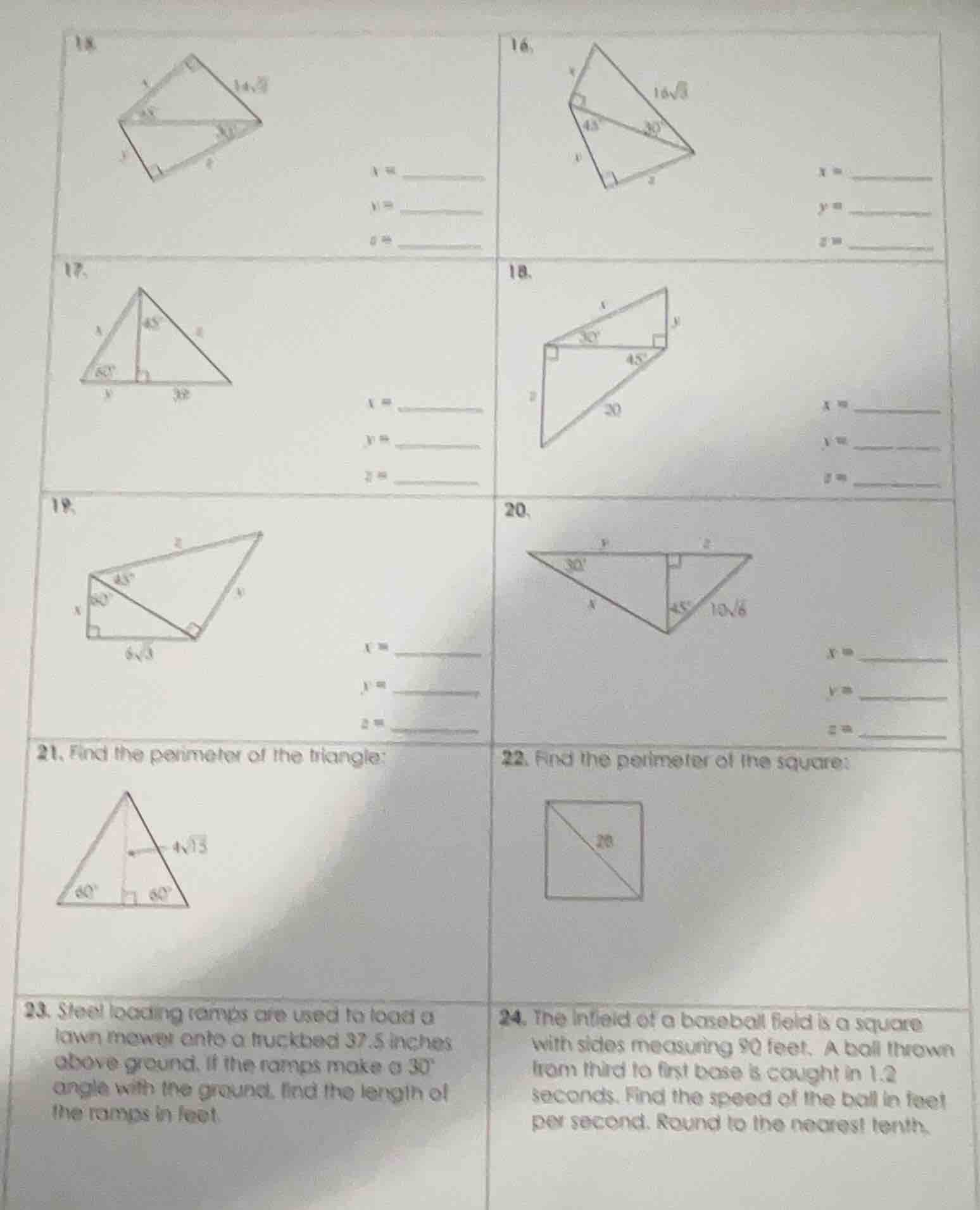 15. $x = \\underline{\\quad\\quad}$ $y = \\underline{\\quad\\quad}$ $z …
