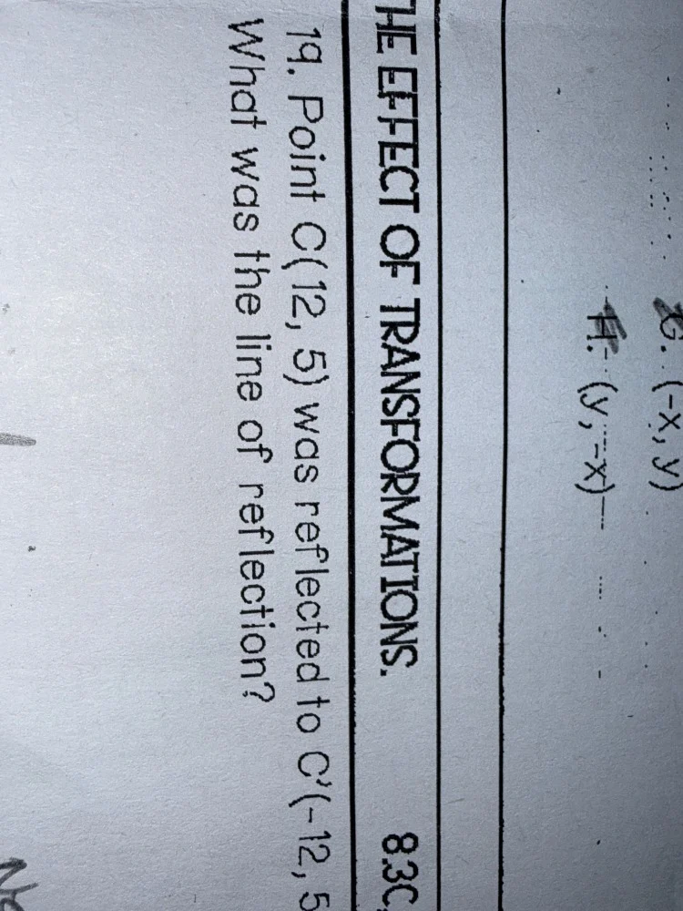 the effect of transformations. 83c19. point c(12, 5) was reflected to c…